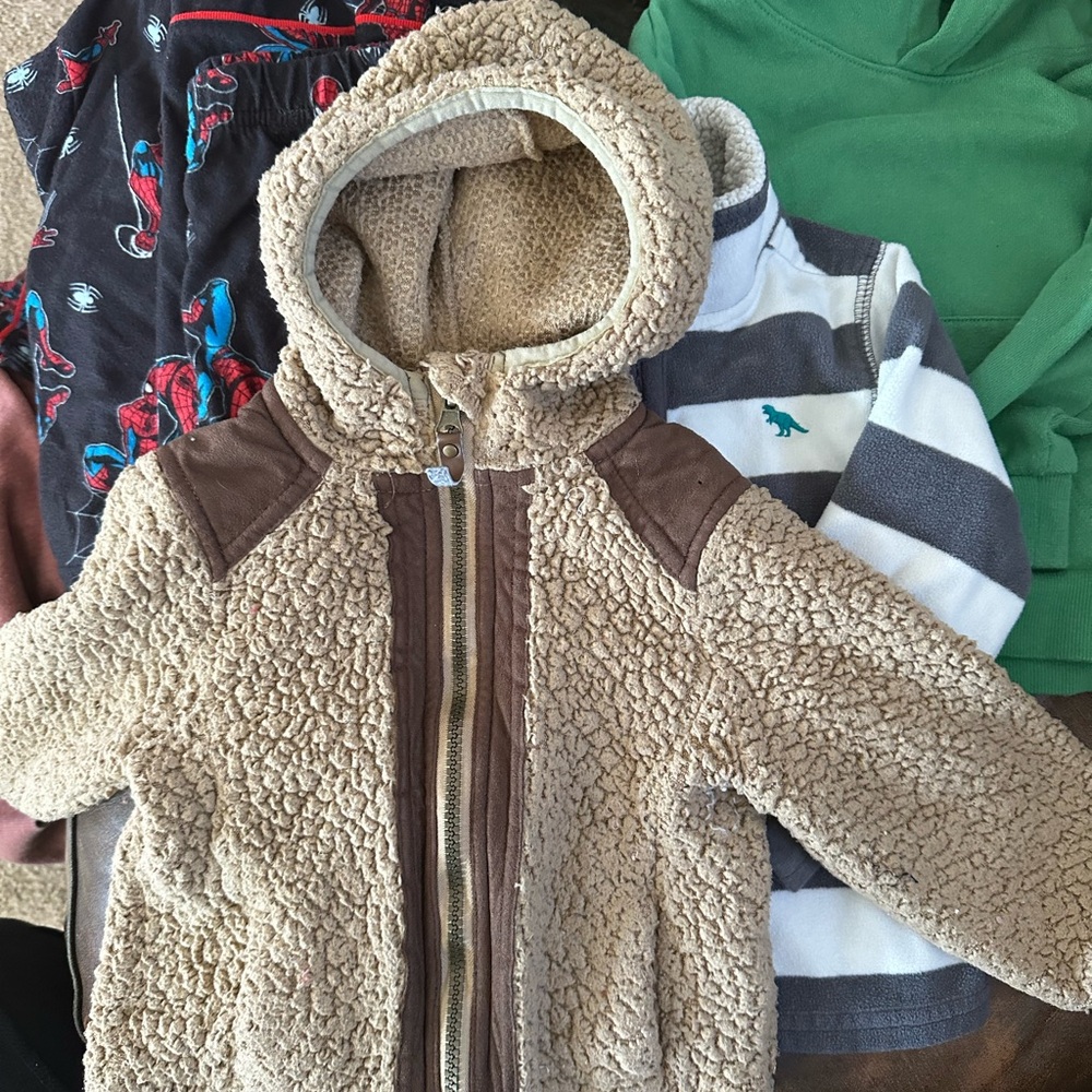 Carter's Cream Sherpa Hoodie with Brown Details